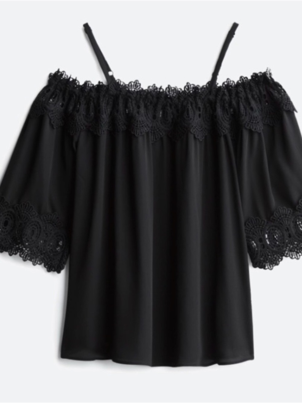 Fortune + Ivy womens Black Lace trim Off-Shoulder Women's Top size small